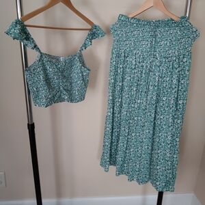 Floral Green Skirt Set
